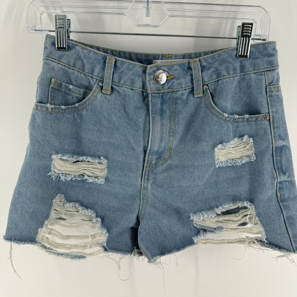 Fashion Nova Cut Off Shorts Womens 27 Blue Light Wash Denim Distressed Cotton